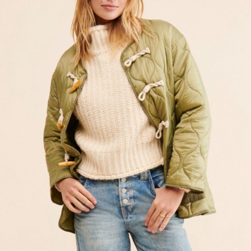 Anthropologie Olive Green Quilted Toggle Jacket - Picture 3 of 9